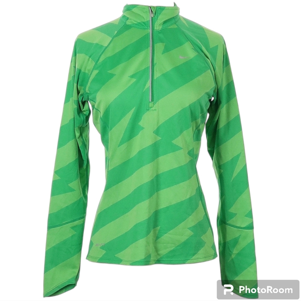 Nike PRO Dri Fit Green Quarter Zip Long Sleeve Running Pull over Womens